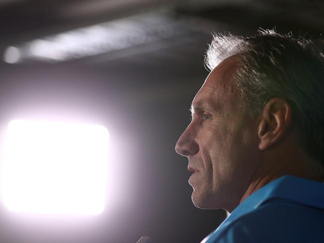 Gold Coast coach Neil Henry speaks to the media on Tuesday at Titans headquarters. Picture: Getty Images