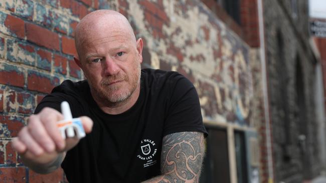 Barwon Health harm reduction co-ordinator Craig Harvey with naloxone (a heroin overdose reversal agent). Picture: Alan Barber