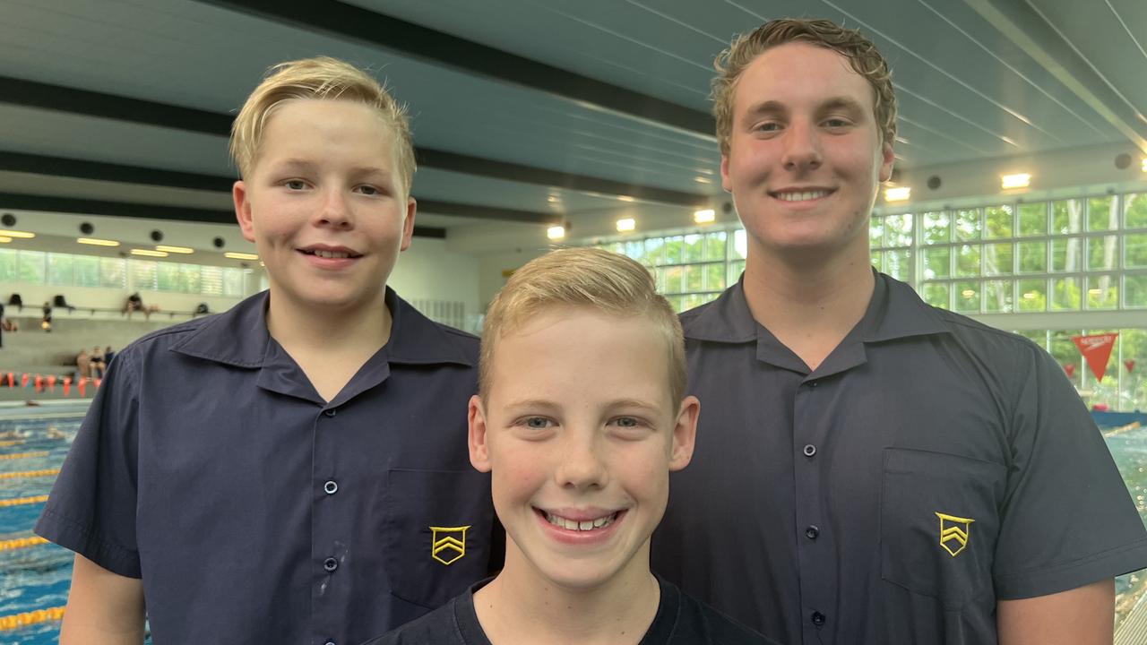 Toowoomba Grammar Swimming Club medal winners (from left) Bryce Krause, Edward Beverland and Ryan Thornton. Photo: Contributed