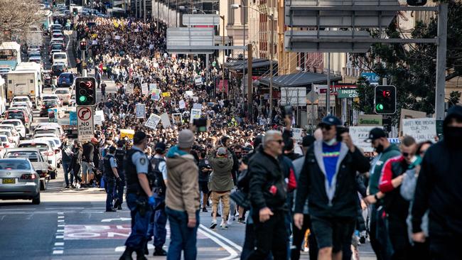 Pictures from The Freedom March in Sydney as protestors clash with police in and around Victoria Park in Chippendale, Sydney. Pictures by Julian Andrews.