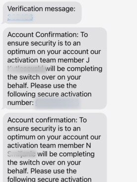 One of the false confirmation texts