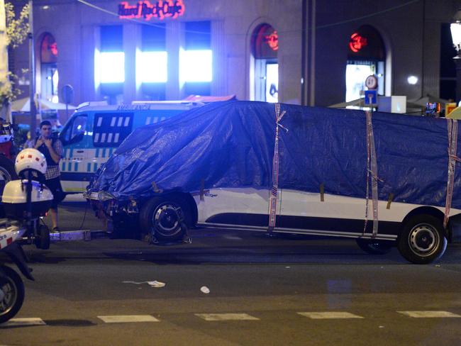 The van that ploughed into the crowd in Barcelona on August 18. Picture: AFP