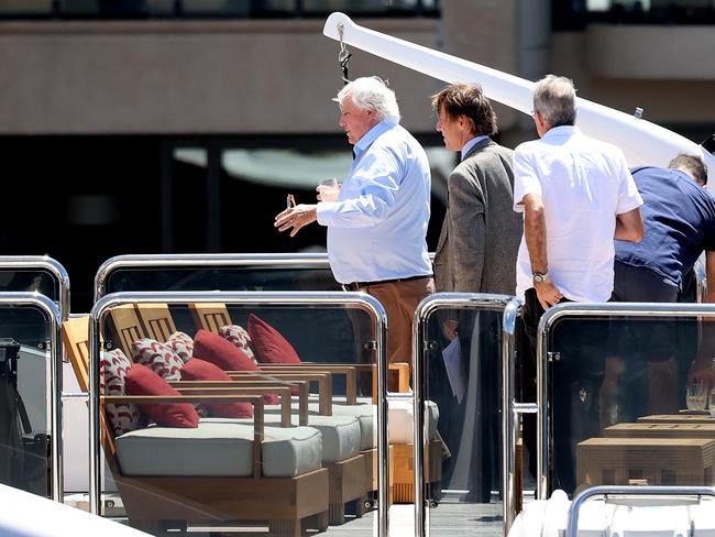 Clive Palmer and guests aboard his $40 million dollar super yacht, Australia, on Sydney Harbour. Picture: Dylan Coker