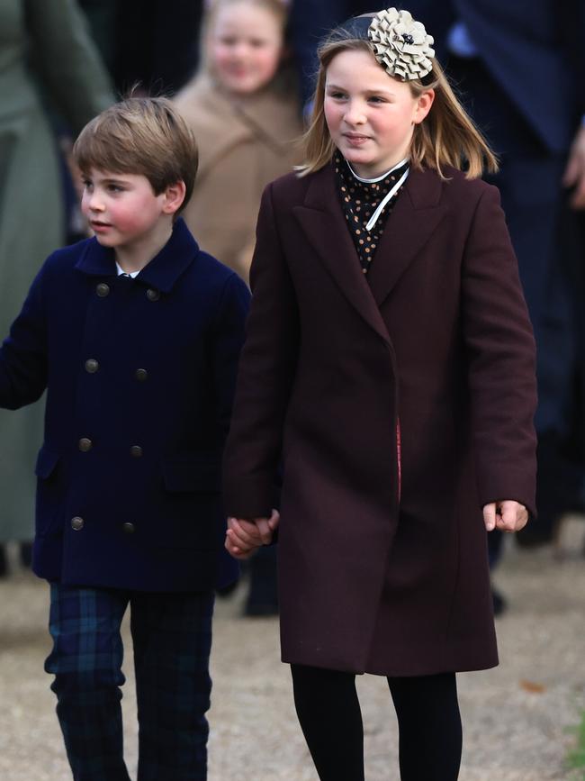 Prince Louis and Mia Tindall attend the Christmas Morning Service at Sandringham Church on December 25, 2023 in Sandringham, Norfolk. Picture: Getty Images