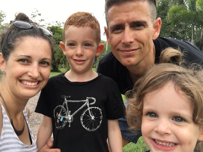 Leading Aircraftman Robert Phillips, 33, died by suicide on November 1 this year. He is pictured here with his wife Kylie Phillips and their children Danny, 10, and Isla, 7.