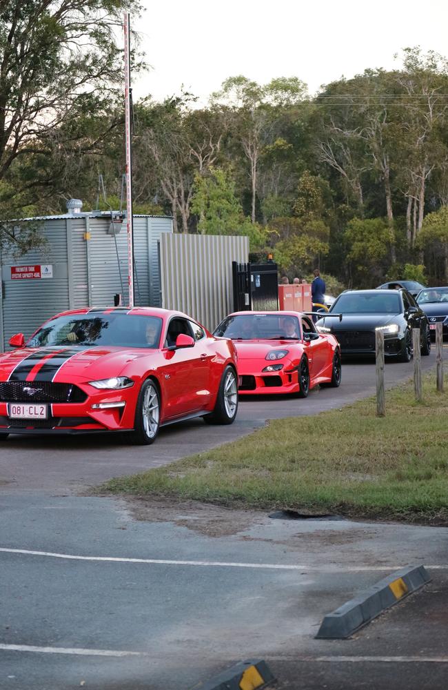 The line-up of cars waiting to drop off students at the Coolum State High School 2024 formal.