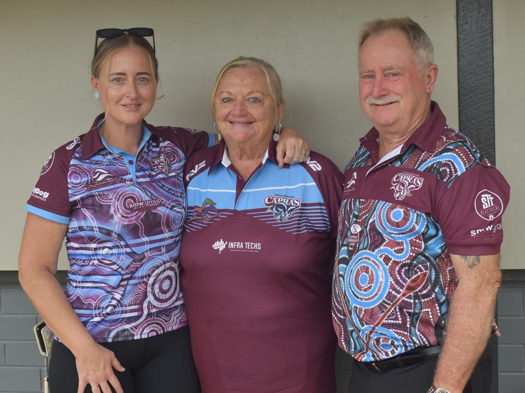 Gladstone's Teegan, Karynne and David Brown at the CQ Capras versus Mackay Cutters under-17 and under-19 pre-season trials at Rugby Park, Rockhampton, on February 1, 2025.