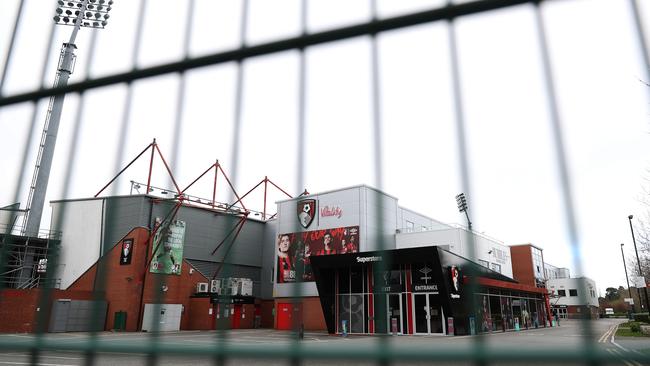 The gates are locked at Premier League club Bournemouth, with the English season now postponed until at least April 30. Picture: Getty Images