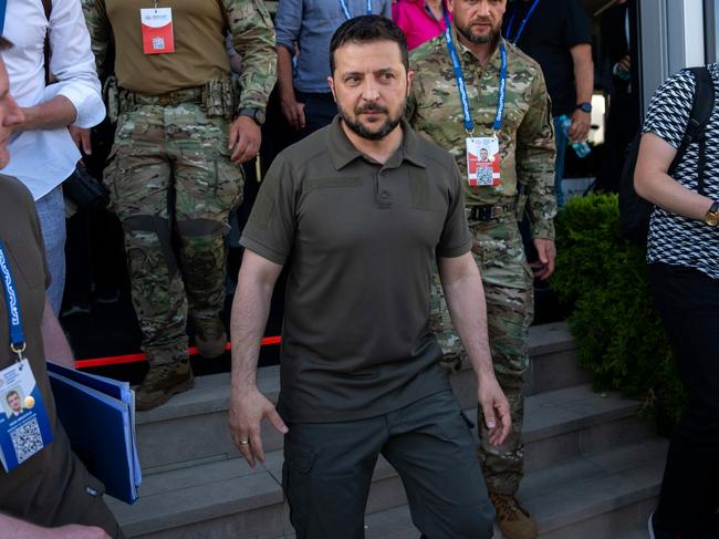 Ukraine's President, Volodymyr Zelenskyy, leaves after holding a press conference at the European Political Community (EPC) Summit. Picture: Getty Images