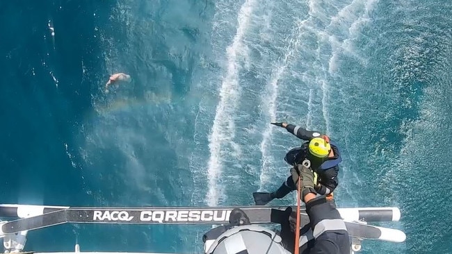 RACQ CQ Rescue rescued a man from the water 170km offshore from Mackay after he and two others became lost at sea when their boat capsized on April 13.