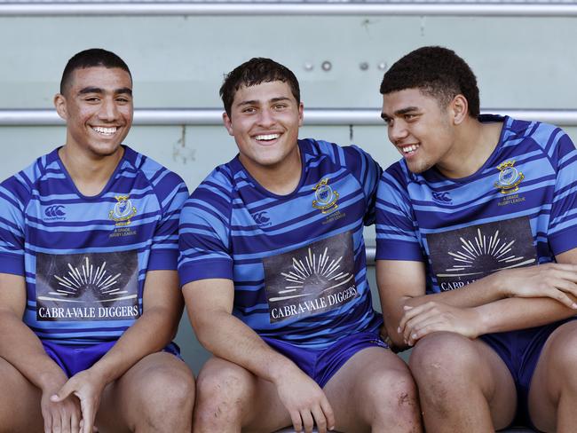 Patrician Brothers Fairfield players Yeyha Ayache, Joshua Alhazim and Jordan Miller will all return for their 2022 campaign which kicks off against Farrer MAHS. Picture: Jonathan Ng