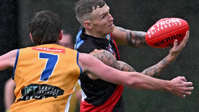 Mitch Robinson during the NFNL Eltham v Macleod clash. Picture: Andy Brownbill