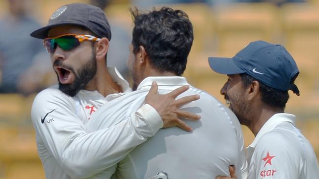 Indian captain Virat Kohli gives Austalian captain a send-off after Smith got out on Tuesday.