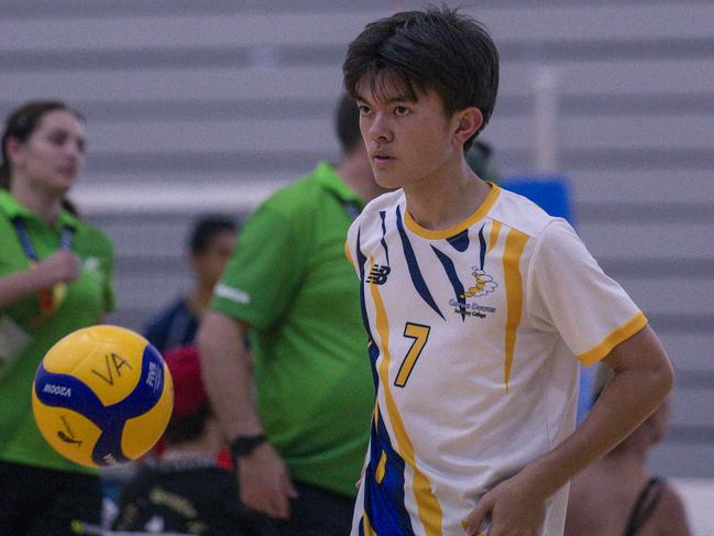 Kody Taiga as Reynella V Carrum Downs in the Australian Volleyball Schools Cup is being played at the Gold Coast Sports and Leisure Centre in Carrara. Picture: Glenn Campbell