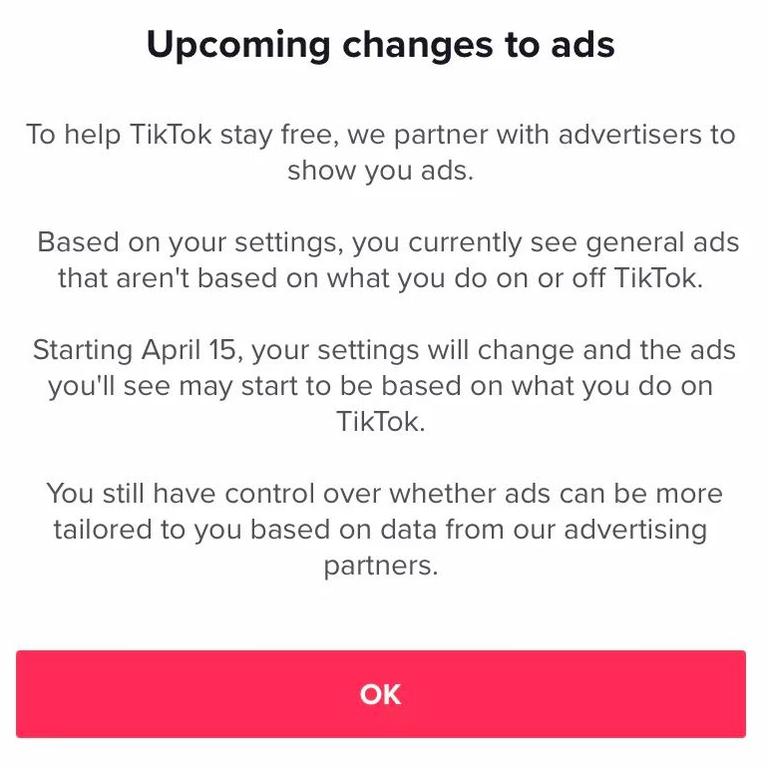 TikTok will make ‘personalised ads’ mandatory from April 15.