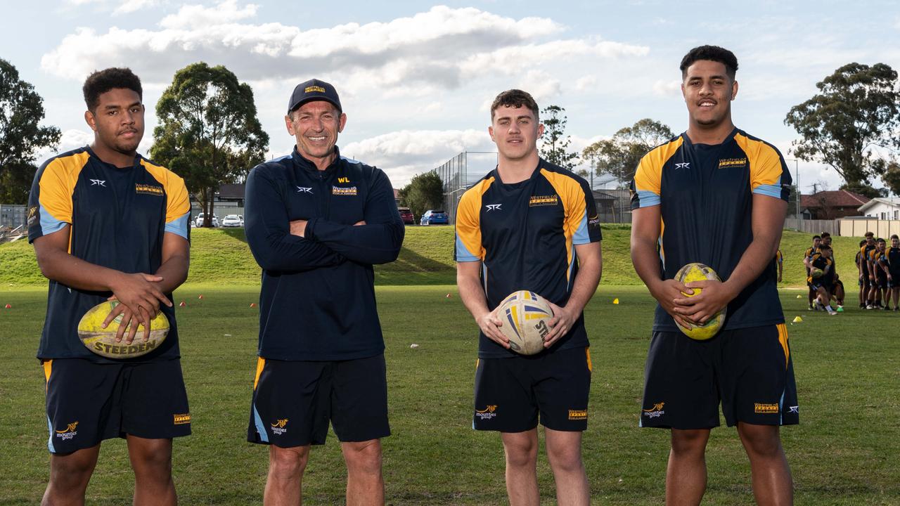 Coach Wayne Lambkin with young guns Solomone Saukuru, Joseph O’Neill and Apisalome Saukuru. Picture: Monique Harmer