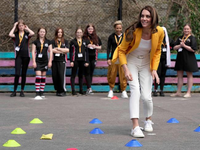 Princess Catherine plays beanbag noughts and crosses. Picture: AFP