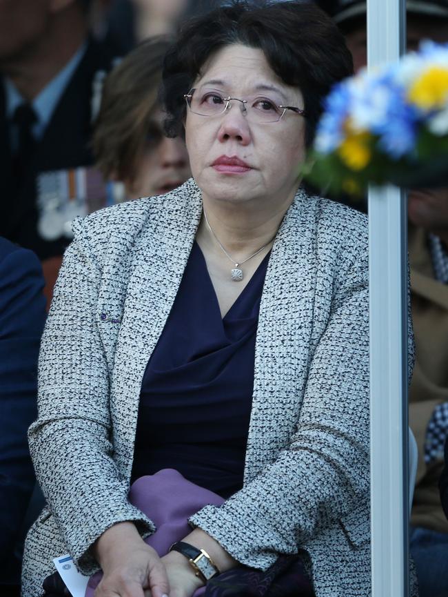 Selina Cheng at her husband’s funeral.