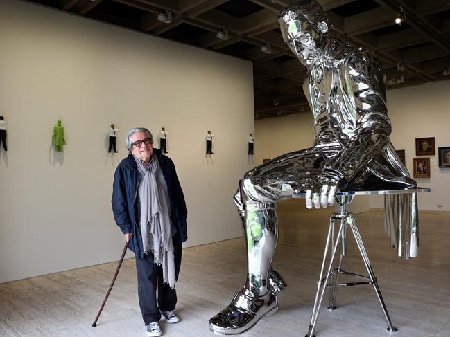 Weiss with ‘The English Channel’ sculpture of Captain Cook by artist Michael Parekowhai, which he donated to the AGNSW. Picture: James Croucher