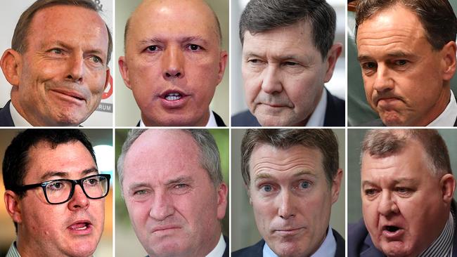 GetUp! is targeting conservative MPs (clockwise from top left) Tony Abbott, Peter Dutton, Kevin Andrews, Greg Hunt, Craig Kelly, Christian Porter, Barnaby Joyce and George Christensen.