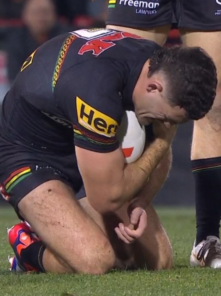 Nathan Cleary was in a lot of pain. Photo: Fox Sports