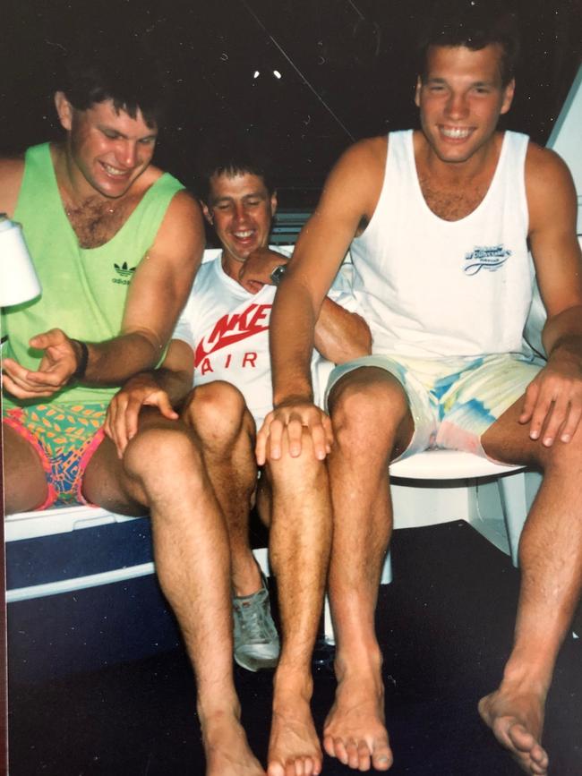 Frawley, Quinlan and former Saints star Stewart Loewe enjoy a laugh.