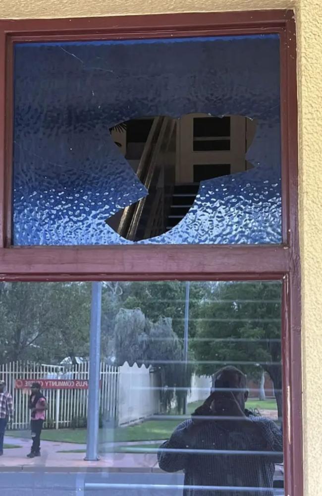 Damage sustained to Todd Tavern in Alice Springs after a large group of people attempted to smash their way inside. Picture: Supplied