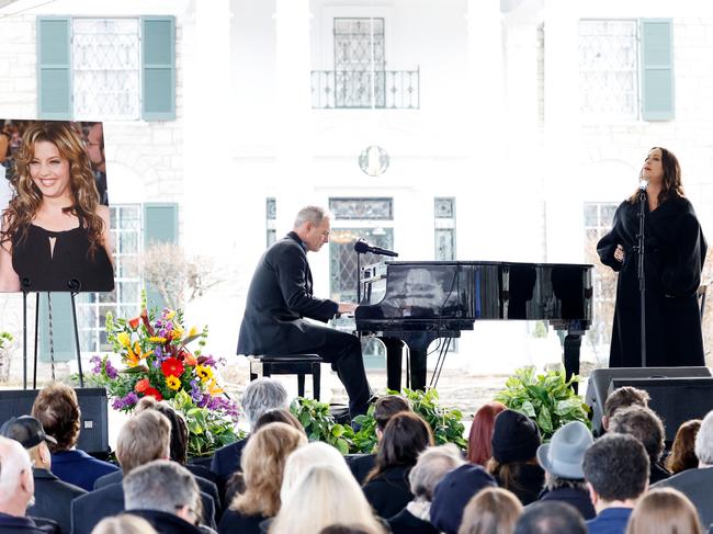 Alanis Morissette performs on stage at the public memorial for Lisa Marie Presley. Picture: Getty Images via AFP