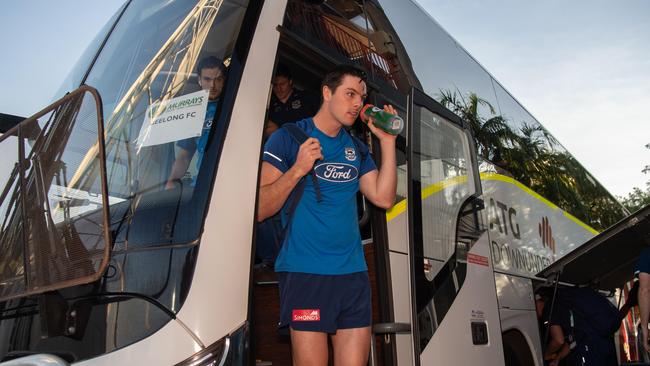 Geelong Cats arrives at the Gold Coast Suns vs Geelong Cats Round 10 AFL match at TIO Stadium. Picture: Pema Tamang Pakhrin