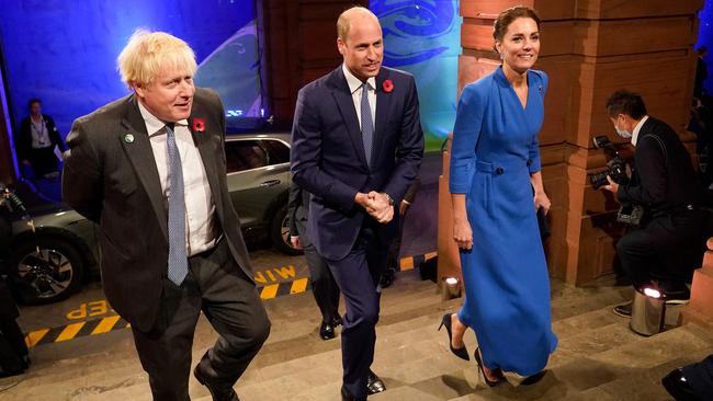 Britain's Prime Minister Boris Johnson with the Duke and Duchess of Cambridge. Picture: Alberto Pezzali/AFP