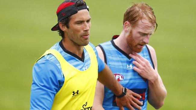 Some encouragement for Bombers’ defender Aaron Francis. Picture: Getty Images