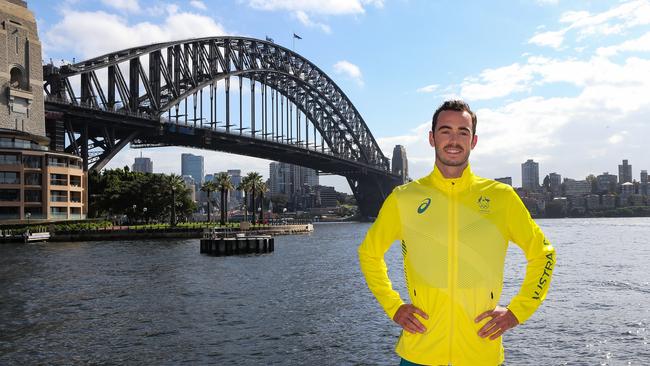 Jake Birtwhistle poses for a photograph at the unveiling of the Australian Olympic Team competition uniforms for Tokyo 2020. Picture: NCA NewsWire / Gaye Gerard