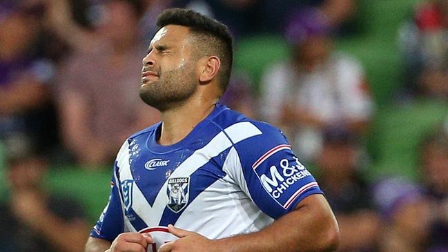 Rhyse Martin reacts to his missed conversion. Picture: AAP Image/Hamish Blair