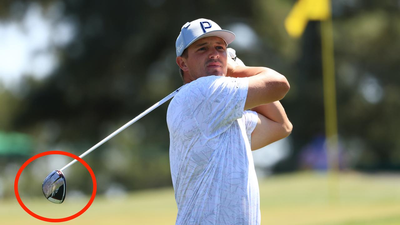 Bryson DeChambeau plays his shot from the third tee during a practice round prior to the Masters at Augusta National Golf Club.