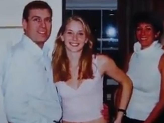 Prince Andrew pictured with Virginia Roberts Giuffre, centre, and Ghislaine Maxwell. Picture: 60 Minutes