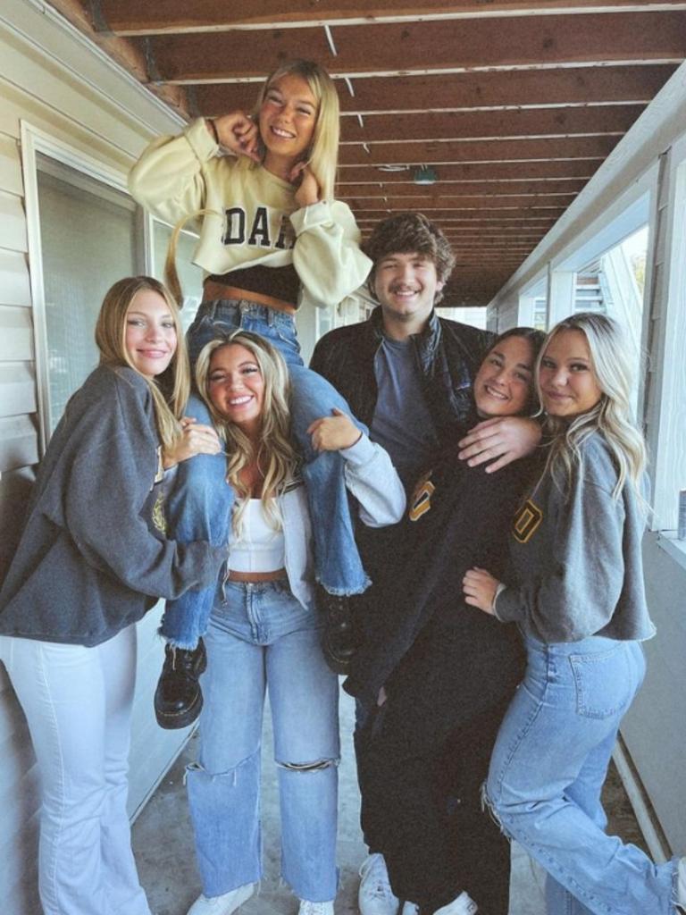 University of Idaho murder victims (and two housemates that survived): Dylan Mortensen, Kaylee Goncalves (with Madison Mogen on shoulders), Ethan Chapin, Xana Kernolde and Bethany Funke. Picture: Instagram