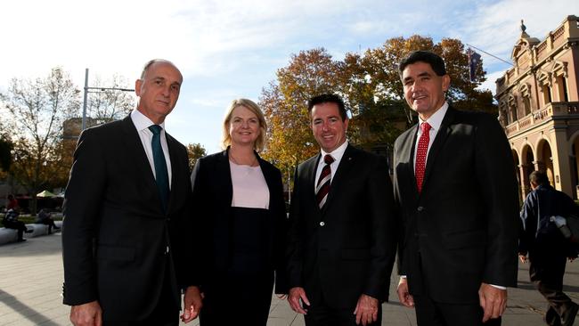 Parramatta Council general manager Greg Dyer pictured with former administrator Amanda Chadwick, NSW Local Government Minister Paul Toole and local member Geoff Lee.