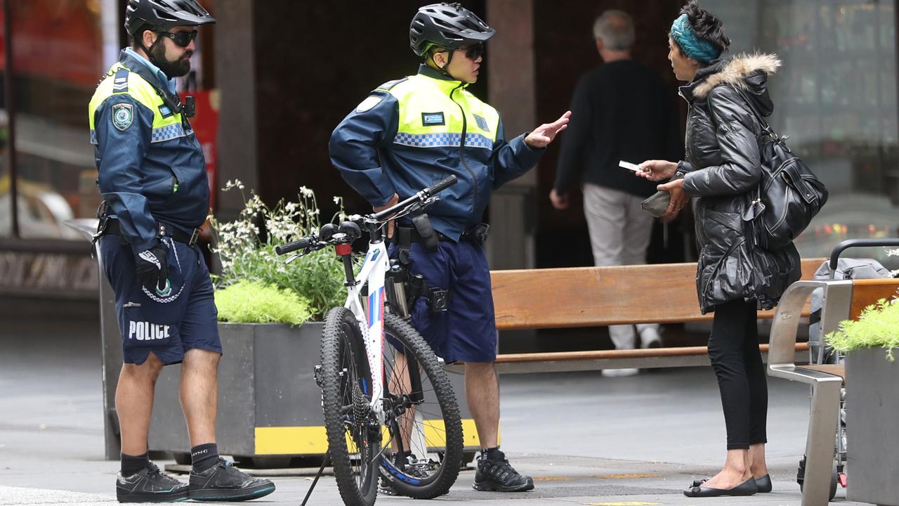Police on George Street in Sydney. Picture: John Grainger