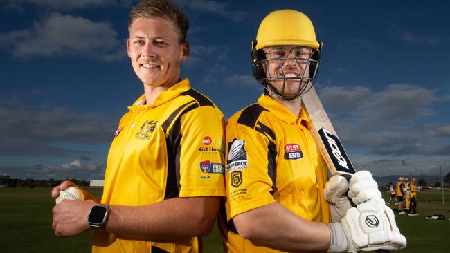 Star Glenelg recruits Josh Pengelley (left) and Conor McInerney at Seahorses training. Picture: Brett Hartwig