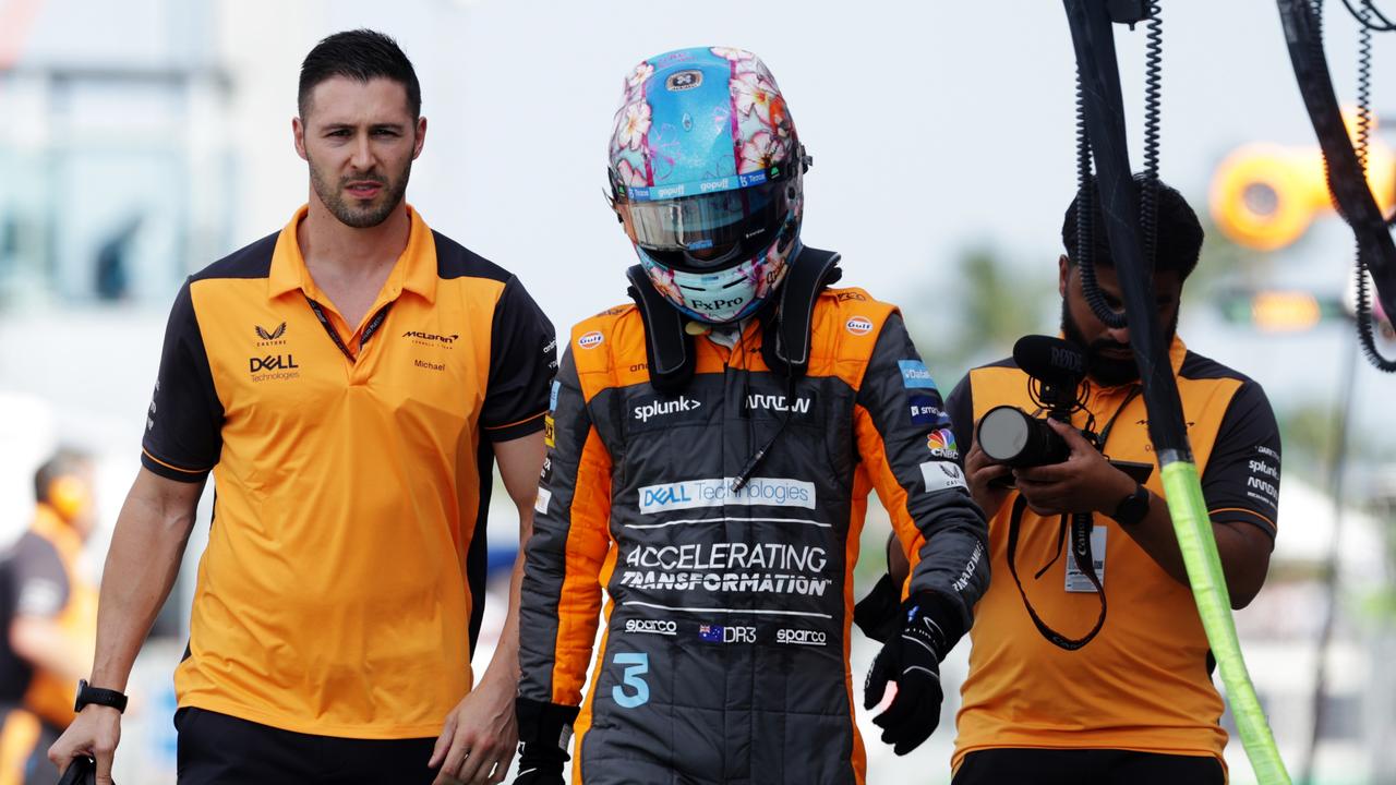 Daniel Ricciardo walks in pit lane during qualifying ahead of the F1 Grand Prix of Miami. Picture: Getty