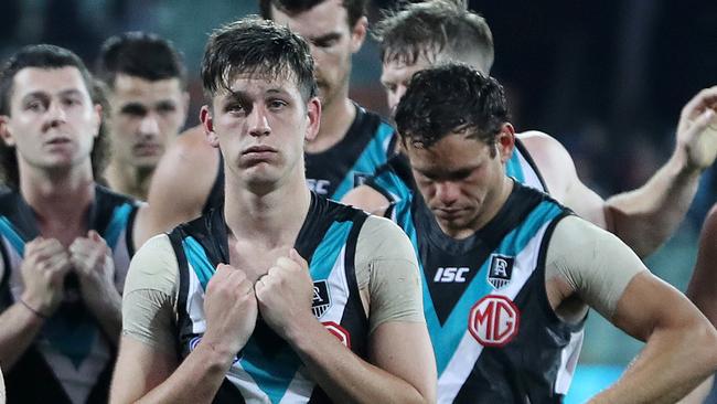 Zak Butters reacts to the Power’s preliminary final loss to Richmond. Picture: Sarah Reed