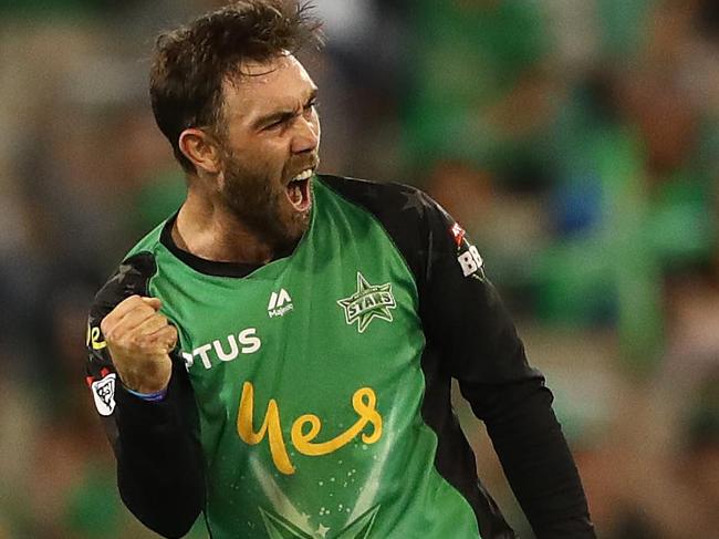 MELBOURNE, AUSTRALIA - JANUARY 27: Glenn Maxwell of the Stars celebrates the wicket of Brendon McCullum of the Brisbane Heat during the Big Bash League match between the Melbourne Stars and the Brisbane Heat at Melbourne Cricket Ground on January 27, 2019 in Melbourne, Australia. (Photo by Robert Cianflone/Getty Images)