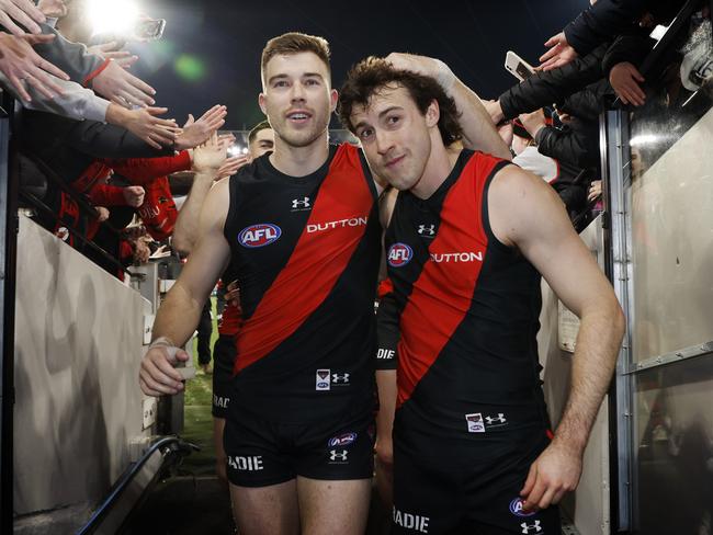 Zach Merrett hugs Andy McGrath. Pic: Michael Klein