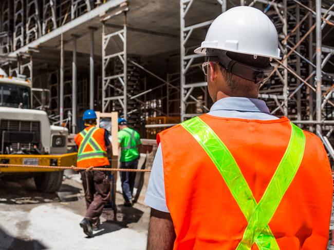 Construction, tradesman, tradie, building, site, worker, high-vis, hi-vis, crane, generic shots.