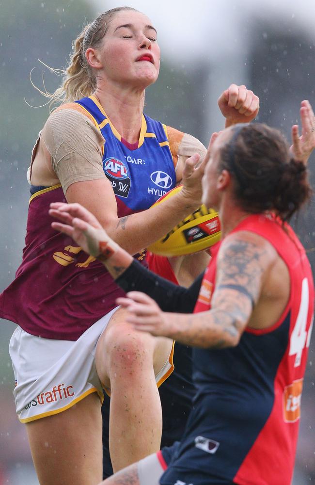 Brisbane star Tayla Harris puts her body on the line. Picture: Getty Images