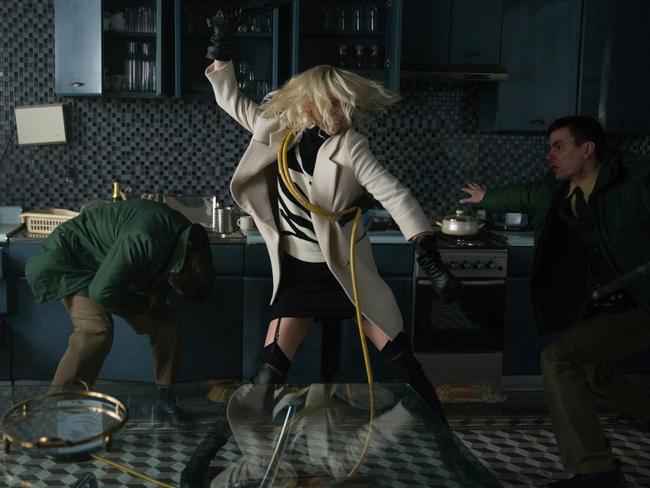 Charlize Theron in a fight scene from film Atomic Blonde