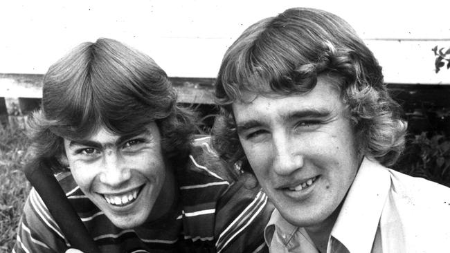 A young Doug Hawkins (right) is ready to play with the Bulldogs in 1978 alongside his Braybrook teammate Robert Groenewegen