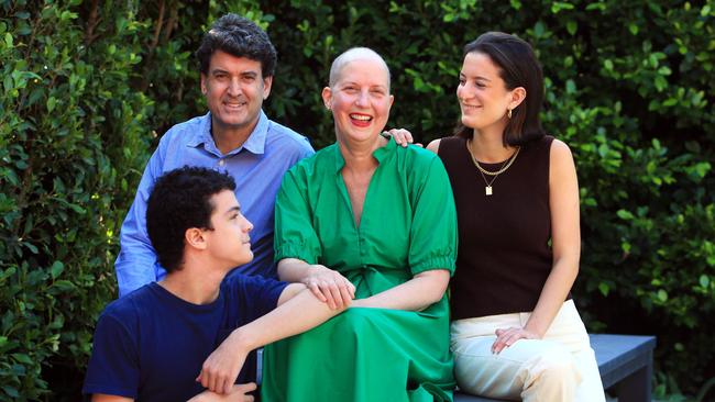 Sarah Tidey with husband Mick Elsworth, daughter Charlotte and son Jack at home in Melbourne. Picture: Aaron Francis