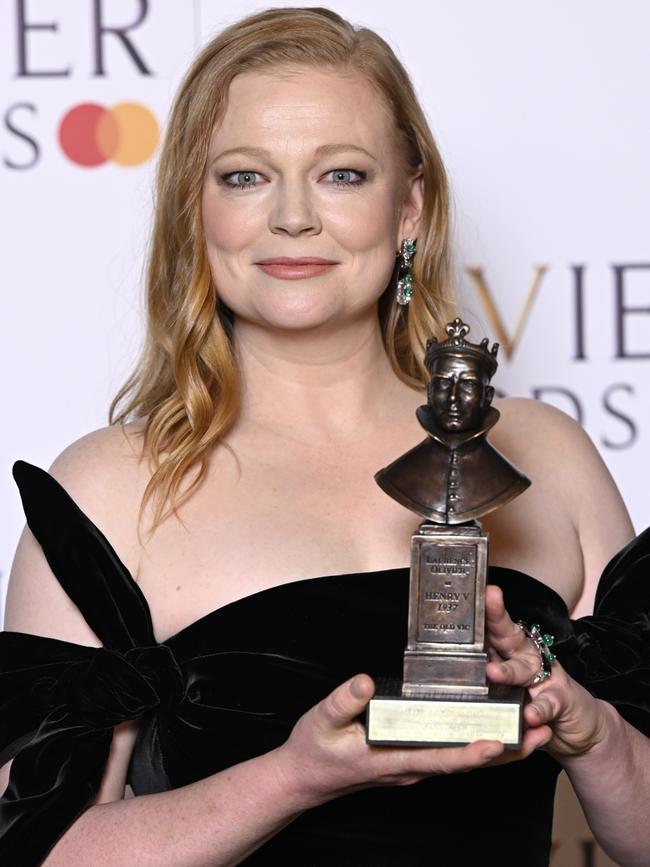 Sarah Snook with her Olivier Award. Picture: Getty Images