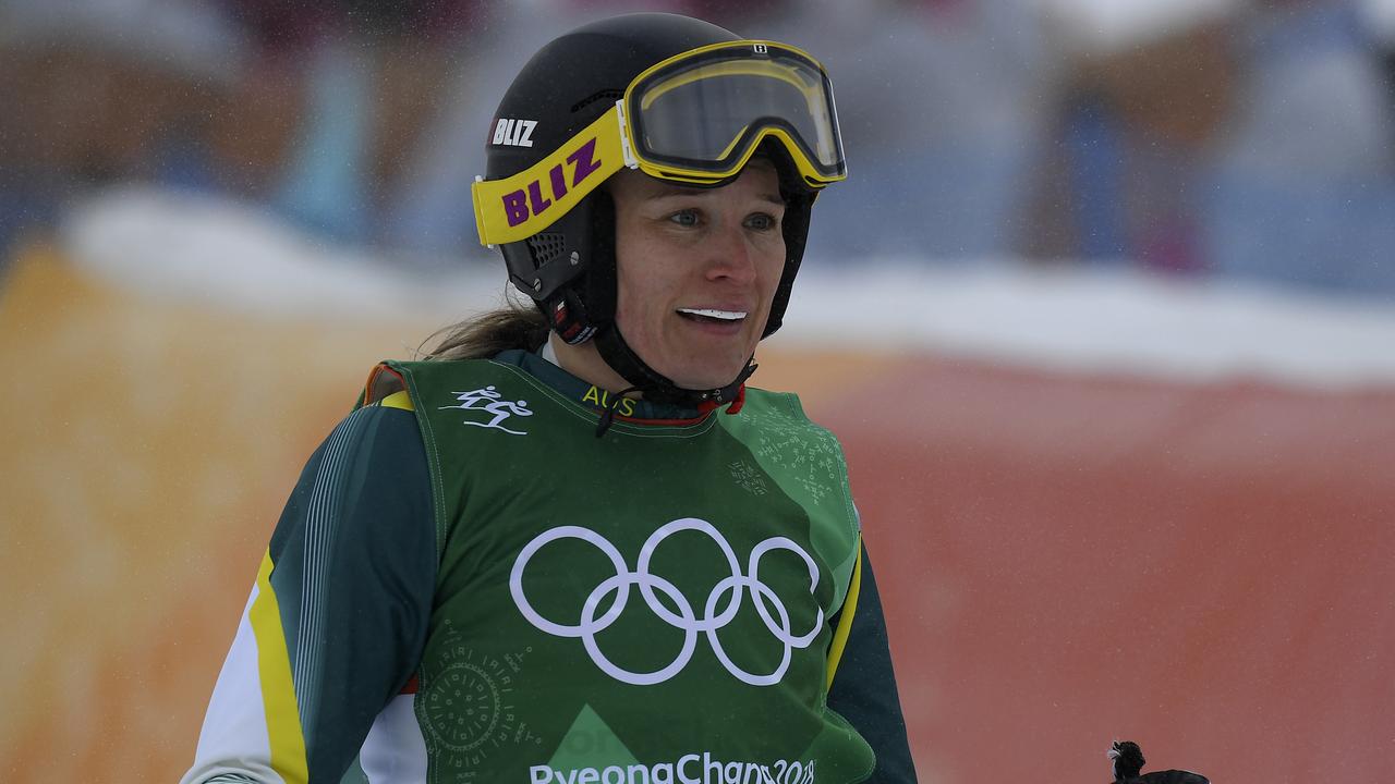 Sami Kennedy-Sim after crossing the finish line in the small final of the Women's Ski Cross during the PyeongChang Winter Olympic Games.